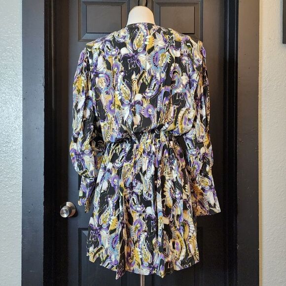 IRO Silk Blend Draped Wrap-effect Asymmetric Hem Damie Multicolor Mini Dress - Picture 7 of 16